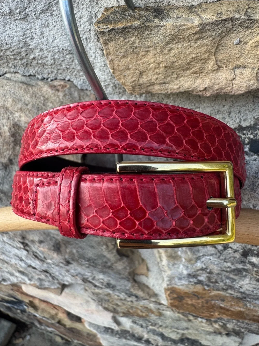 Genuine Snakeskin Women's Belt with Gold Buckle XS